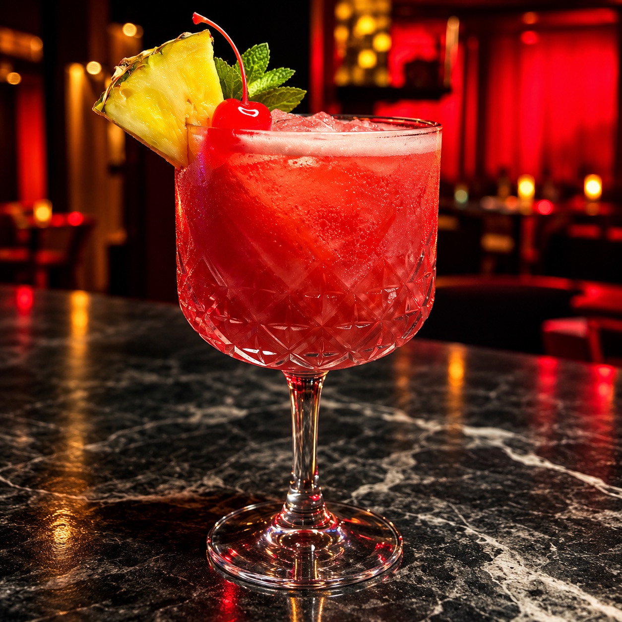 Coctel rojo con piña en Cariñito Bar